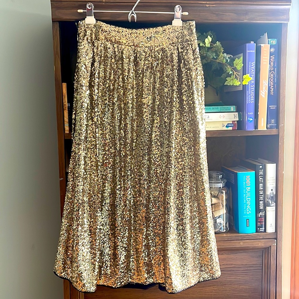 Gold sequins party skirt by Ampersand Ave.